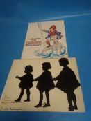 THREE MOUNTED SILHOUETTES TITLED 'THREE LITTLE GRANDCHILDREN' TOGETHER WITH A THEATRE PROGRAMME 'THE