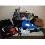 A QUANTITY OF TOOLS AND CAR PARTS INCLUDING A FOGGER MACHINE ETC.