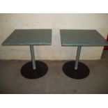 TWO STEEL BASED SINGLE PEDESTAL CAFE TABLES