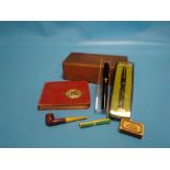 A BOXED PARKER PEN, AN AUTOGRAPH ALBUM, PIPE ETC