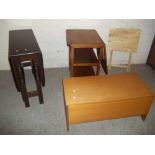THREE TABLES AND A SMALL TEAK SIDEBOARD CHEST (4)