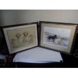 TWO FRAMED AND GLAZED PRINTS DEPICTING LABRADORS