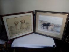 TWO FRAMED AND GLAZED PRINTS DEPICTING LABRADORS