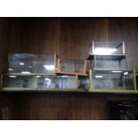 SEVEN WOOD AND GLASS DISPLAY CASES APPROXIMATE L 180 X H 90 X D 110, TWO OF L 210 X H 90 X D 110,