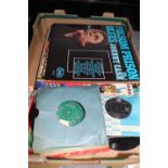 A BOX OF LP RECORDS AND 7" SINGLES TO INCLUDE JOHNNY CASH