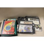 A QUANTITY OF FIRST DAY COVERS TOGETHER WITH A STAMP ALBUM AND CONTENTS, COIN COVER ETC