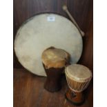 THREE ANIMAL SKIN DRUMS