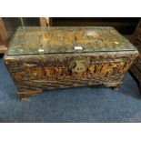 AN EASTERN CARVED HARDWOOD CHEST WITH GLASS COVER W-70CM