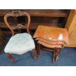 A SHAPED WALNUT NEST OF TABLES AND A VICTORIAN CHAIR (2)