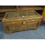 AN EASTERN CARVED HARDWOOD CHEST WITH GLASS COVER W-87CM