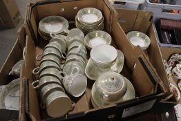 THREE TRAYS OF WEDGWOOD GOLD COLUMBIA (SAGE GREEN) CHINA TO INCLUDE A TEAPOT