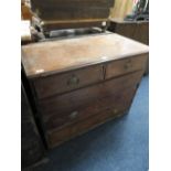 A 19TH CENTURY MAHOGANY FIVE DRAWER CHEST OF DRAWERS W-110 CM A/F