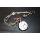 A VICTORIAN SILVER POCKET WATCH AND LADIES ALBERTINA WATCH CHAIN