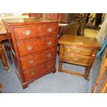 AN OAK 2 DRAWER CHEST TOGETHER WITH A SMALL OAK TV CABINET (2)