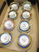 A TRAY OF ROYAL GRAFTON CHINA CUPS AND SAUCERS WITH FLORAL INTERIORS