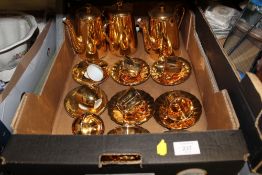A TRAY OF ROYAL WORCESTER GILT CHINA TO INCLUDE COFFEE POTS