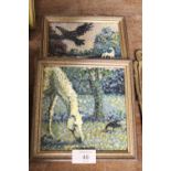 A PAIR OF 20TH CENTURY DOUBLE SIDED OIL ON BOARD COUNTRY LANDSCAPES WITH HORSES BOTH 14.5CM X 14.5CM