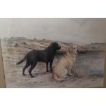 TWO FRAMED AND GLAZED J ROWLEY PRINTS OF LABRADORS