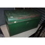 A GREEN METAL TRUNK