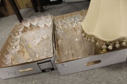 TWO TRAYS OF CUT GLASS TO INCLUDE A QUANTITY OF DRINKING GLASSES
