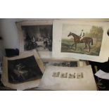 A TRAY OF UNFRAMED ENGRAVINGS ETC., various artists and subjects to include R. Smirke, David Wilkie,