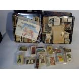 THREE TINS OF ASSORTED TEA AND CIGARETTE CARDS, LOOSE AND IN SLOTS