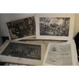 A TRAY OF UNFRAMED ENGRAVINGS AND ETCHINGS, various artists