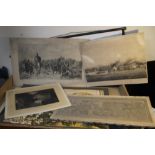 A TRAY OF UNFRAMED, ENGRAVINGS AND ETCHINGS ETC., various artists and subjects