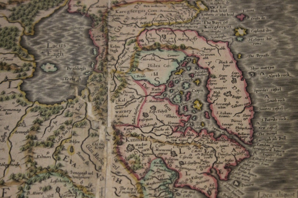 MERCATOR MAP OF EASTERN IRELAND, c.1600, later hand colour, French text on reverse, A/F - Image 4 of 7