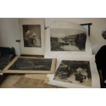 A TRAY OF UNFRAMED ENGRAVINGS ETC., various artists and subjects to include Richard Westall,