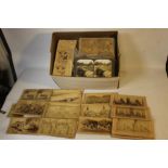 A BOX OF VINTAGE STEREOSCOPE CARDS, to include military types