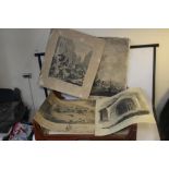 A TRAY OF UNFRAMED ETCHINGS AND ENGRAVINGS, various artists and subjects to include S. Rayner, H.