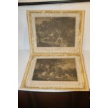 TWO MOUNTED ENGRAVINGS AFTER GEORGE MORLAND TITLED "BOYS ROBBING AN ORCHARD" AND "BOYS BATHING"