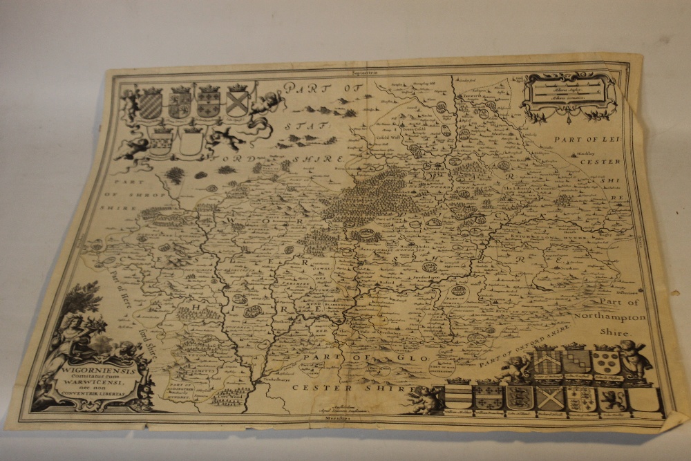 JAN JANSSON MAP OF WARWICKSHIRE AND WORCESTERSHIRE, c.1647, German text on back, uncoloured,