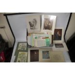 A BOX OF PRINTS ENGRAVINGS AND EPHEMERA to include a drawing possibly by J. H. Dowd