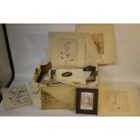 A SMALL TRAY OF UNFRAMED PRINTS, ENGRAVINGS AND PHOTOGRAPHS VARIOUS ARTISTS AND SUBJECTS