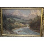 HERBERT COLLIER, 20TH CENTURY BRITISH SCHOOL, impressionist mountainous wooded river landscape,