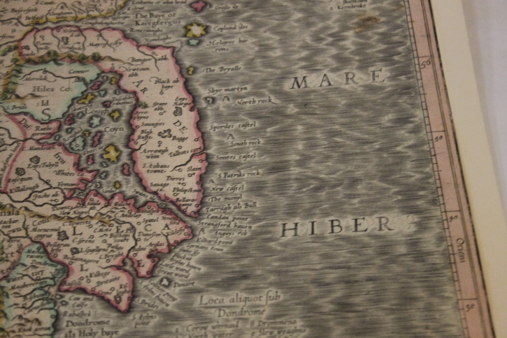 MERCATOR MAP OF EASTERN IRELAND, c.1600, later hand colour, French text on reverse, A/F - Image 3 of 7