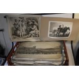 A TRAY OF UNFRAMED ENGRAVINGS, various artists and subjects to include W. Hogarth, etc