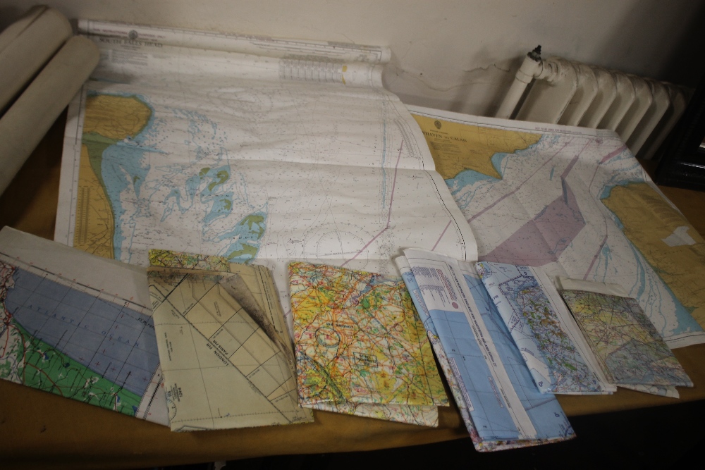 TWO BOXES OF MAINLY OS MAPS, together with a bag of OS maps, large scale maps etc.