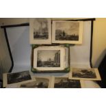 A SMALL TRAY OF UNFRAMED ENGRAVINGS AND PRINTS ETC, VARIOUS ARTISTS AND SUBJECTS,