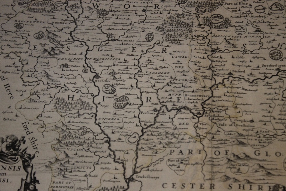 JAN JANSSON MAP OF WARWICKSHIRE AND WORCESTERSHIRE, c.1647, German text on back, uncoloured, - Image 6 of 10