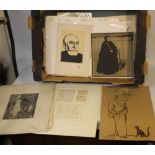 A TRAY OF ASSORTED DRAWINGS, SKETCHES ETC, to include portraits