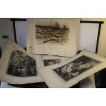 A TRAY OF UNFRAMED ETCHINGS AND ENGRAVINGS, various subjects and artists to include Rubens, George