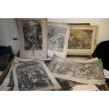 A TRAY OF UNFRAMED ENGRAVINGS ETC., various artists and subjects to include P. Woverman, D. Maclise,