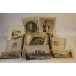 A SMALL TRAY OF UNFRAMED ENGRAVINGS AND ETCHINGS, VARIOUS ARTISTS AND SUBJECTS