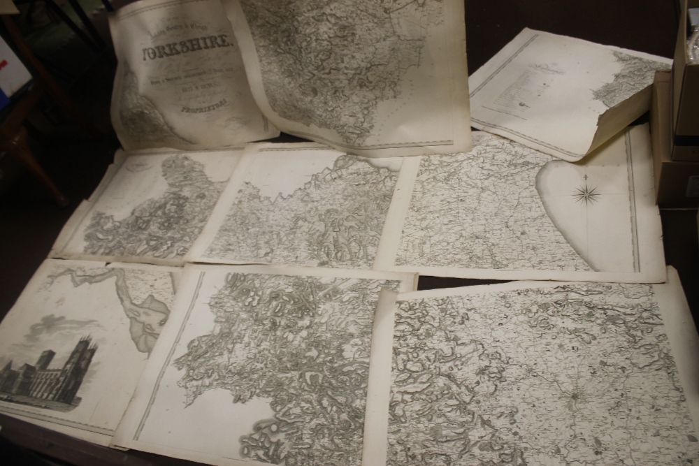 HENRY TEESDALE LARGE SCALE MAP OF YORKSHIRE, 1828, in 9 large separate sections on paper with a view