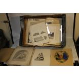 A TRAY OF ASSORTED ENGRAVINGS AND LITHOGRAPHS, to include a folio of sculptures and ornaments