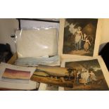 A TRAY OF UNFRAMED WATERCOLOURS, PENCIL DRAWINGS AND ENGRAVINGS ETC, various artists