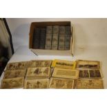 A BOX OF VINTAGE STEREOSCOPE CARDS, to include monuments, landscapes etc including coloured examples